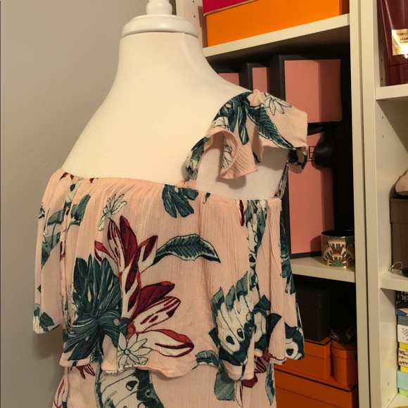 Blush Palm Print Off the Shoulder Romper - Picture 8 of 8